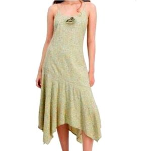 Tinsel Town Rosette Midi  Green Floral long Dress spaghetti straps Green xs nwt